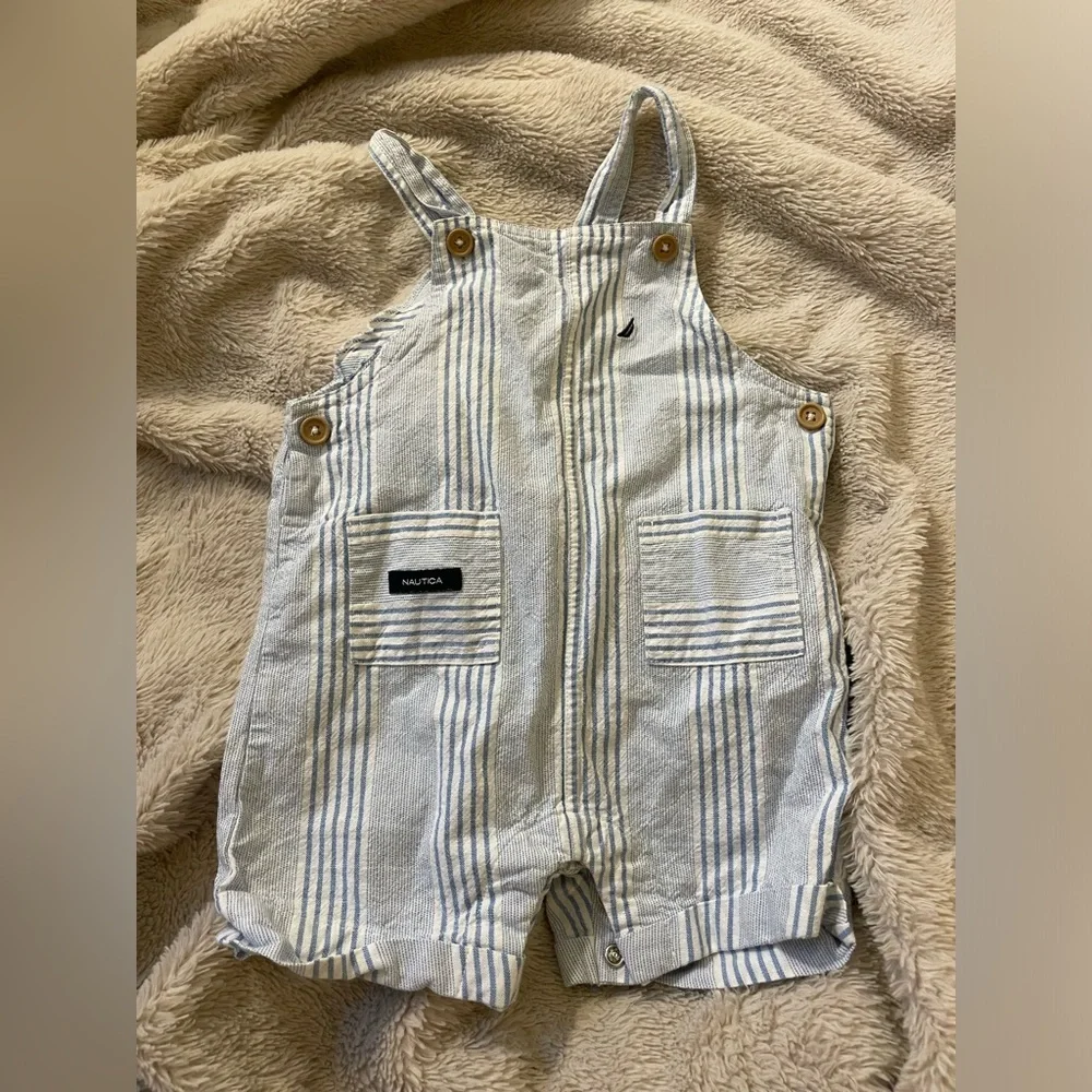 EUC Nautica Blue and White Striped Overalls